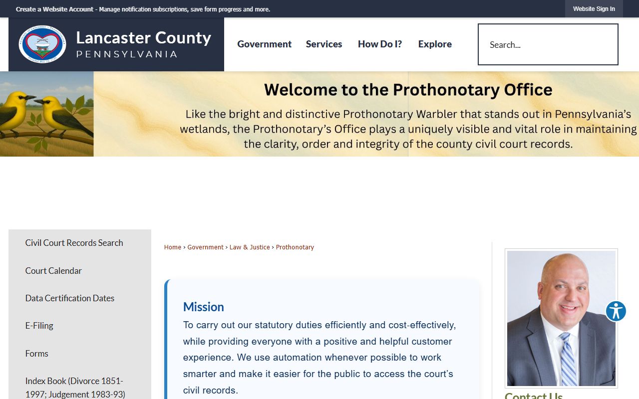 Lancaster County Prothonotary civil and family records page