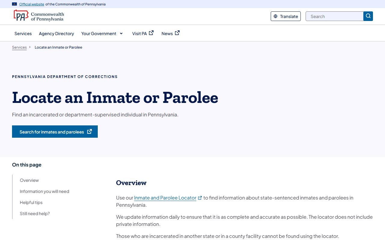 Lancaster County arrest records Pennsylvania DOC custody fallback