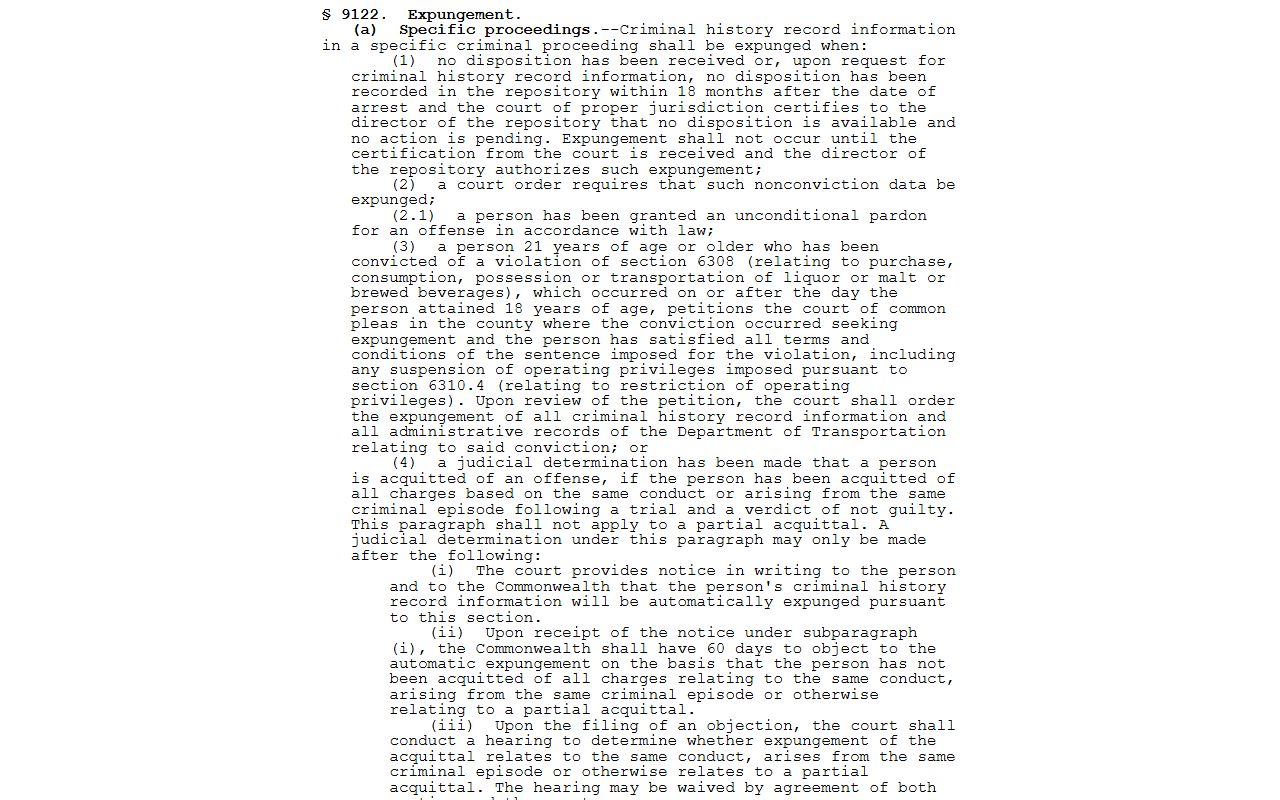Lancaster County criminal court records expungement statute