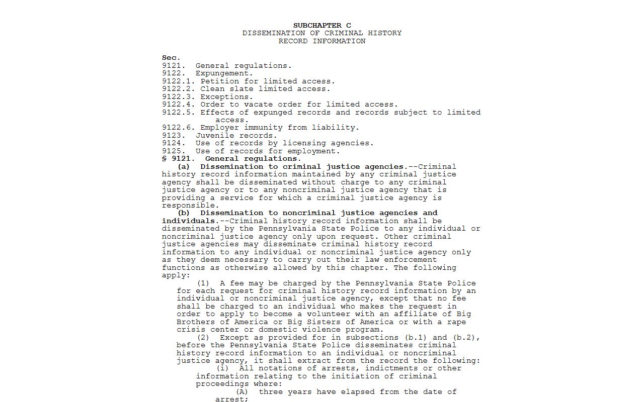 Lancaster County criminal court records CHRIA dissemination law