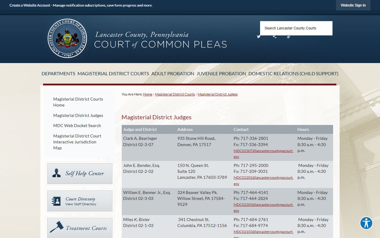Lancaster County Magisterial District Judge directory