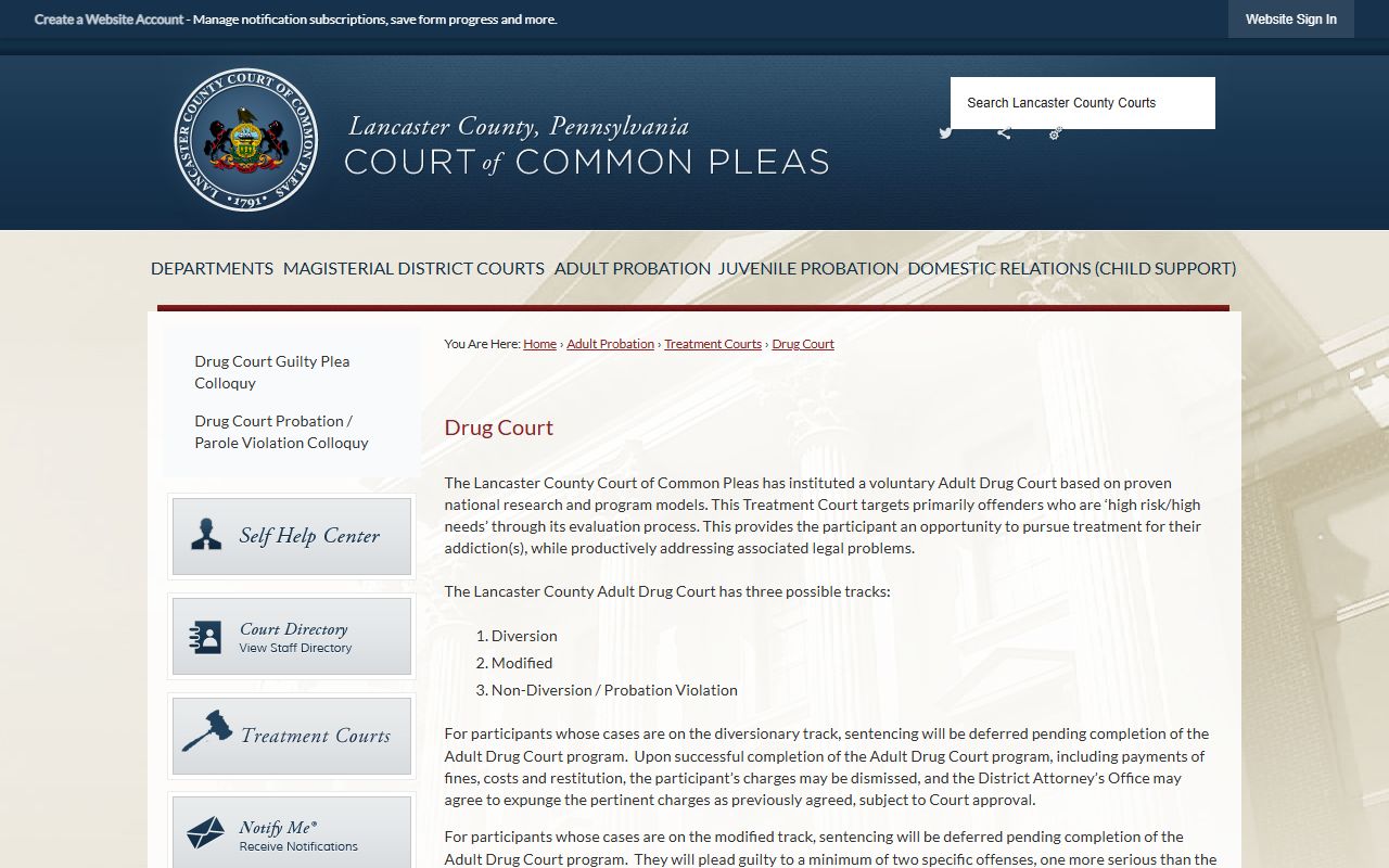 Lancaster County Court of Common Pleas Drug Court program page