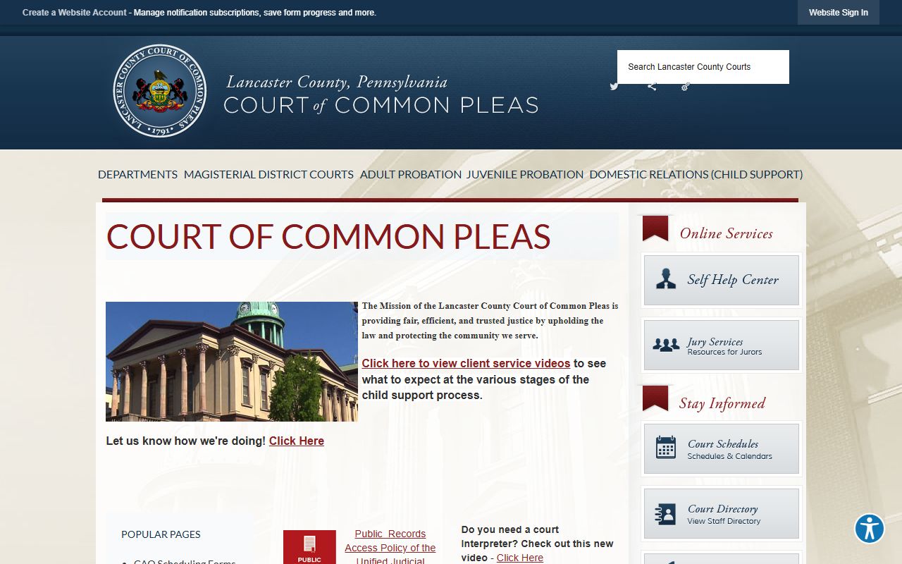 Lancaster County court records Court of Common Pleas homepage