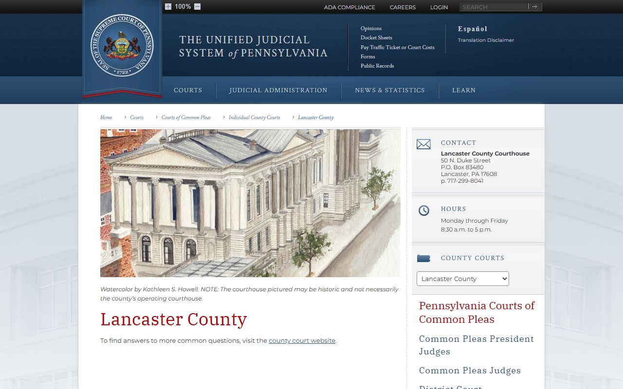 Lancaster County court records UJS courthouse listing