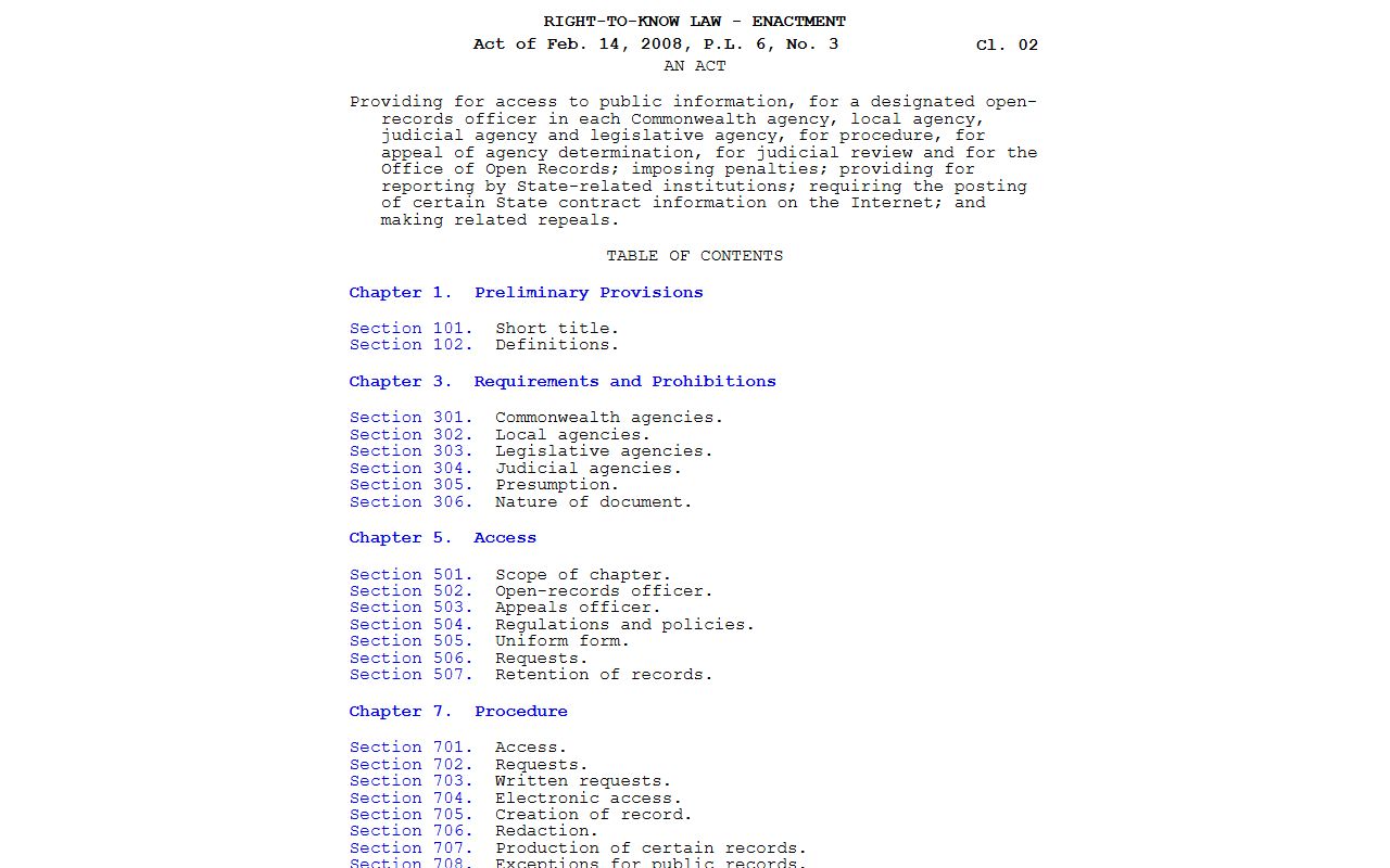Lancaster County court records Pennsylvania Right-to-Know Law statute