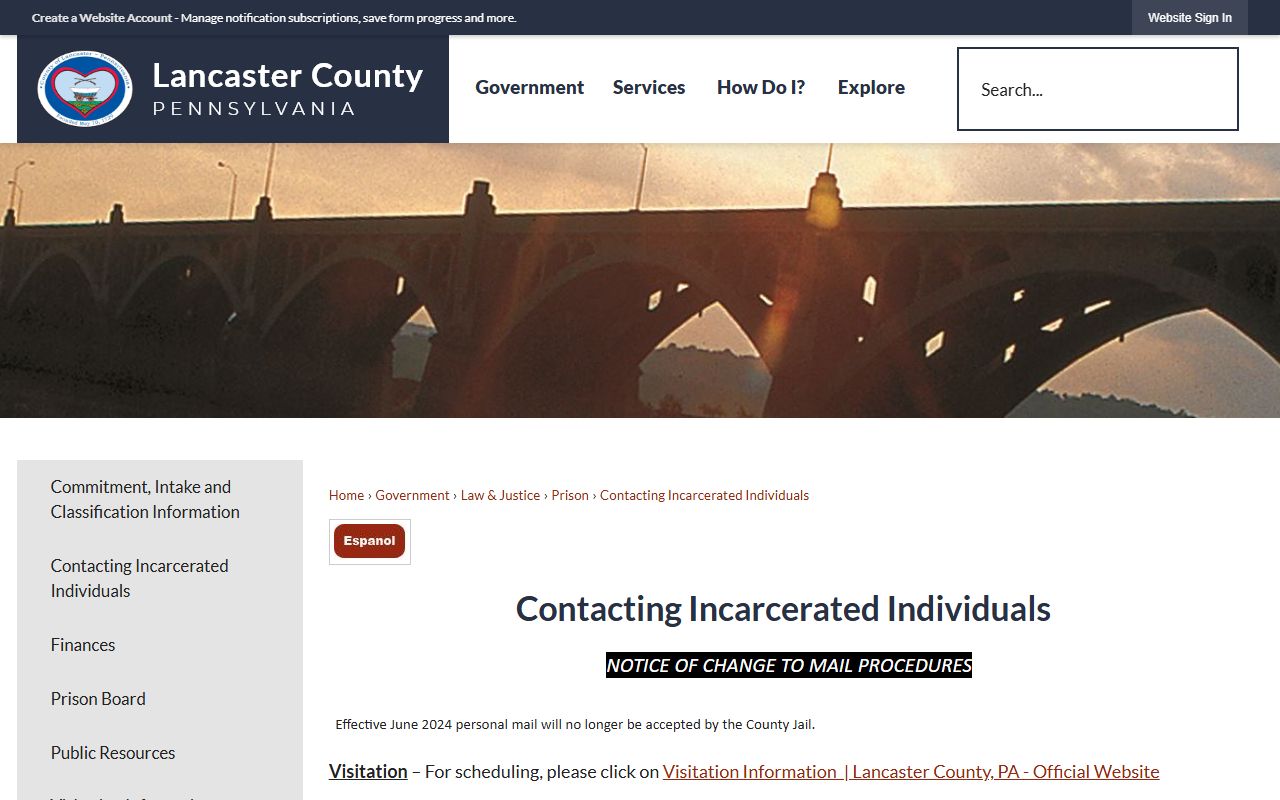 Lancaster County inmate records mail legal mail and phone contact page