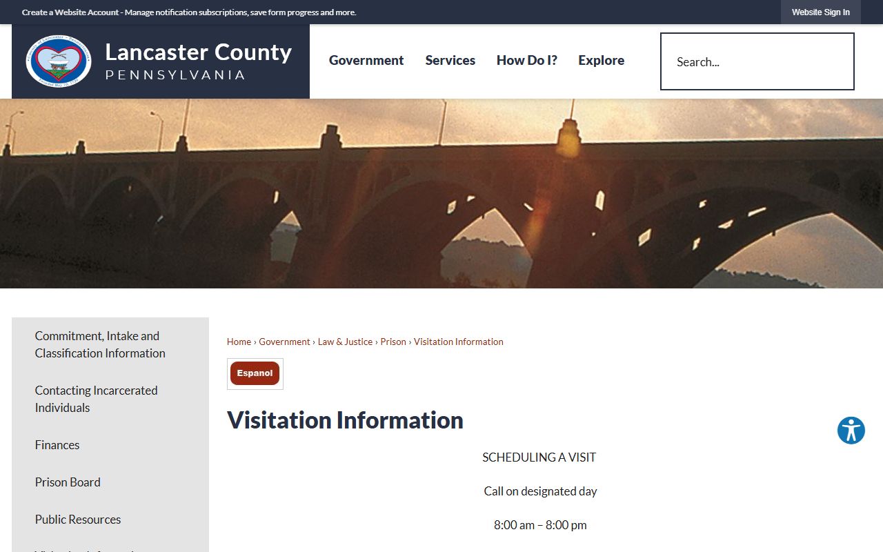 Lancaster County inmate visitation schedule and prison rules