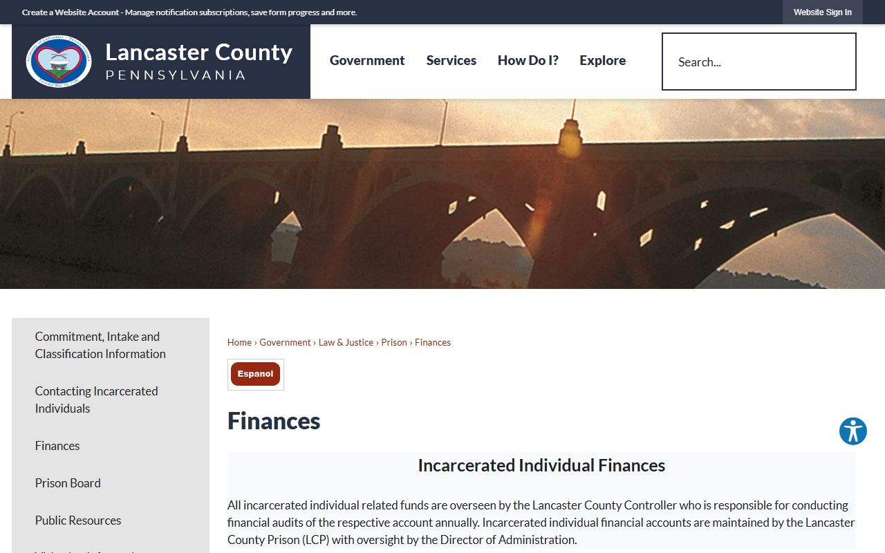 Lancaster County inmate records prison accounts and commissary funding page
