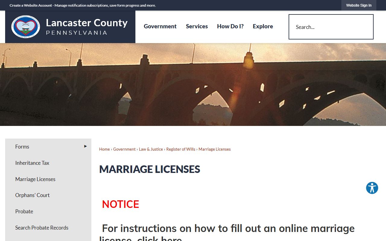 Lancaster County marriage records license requirements and certified copy instructions