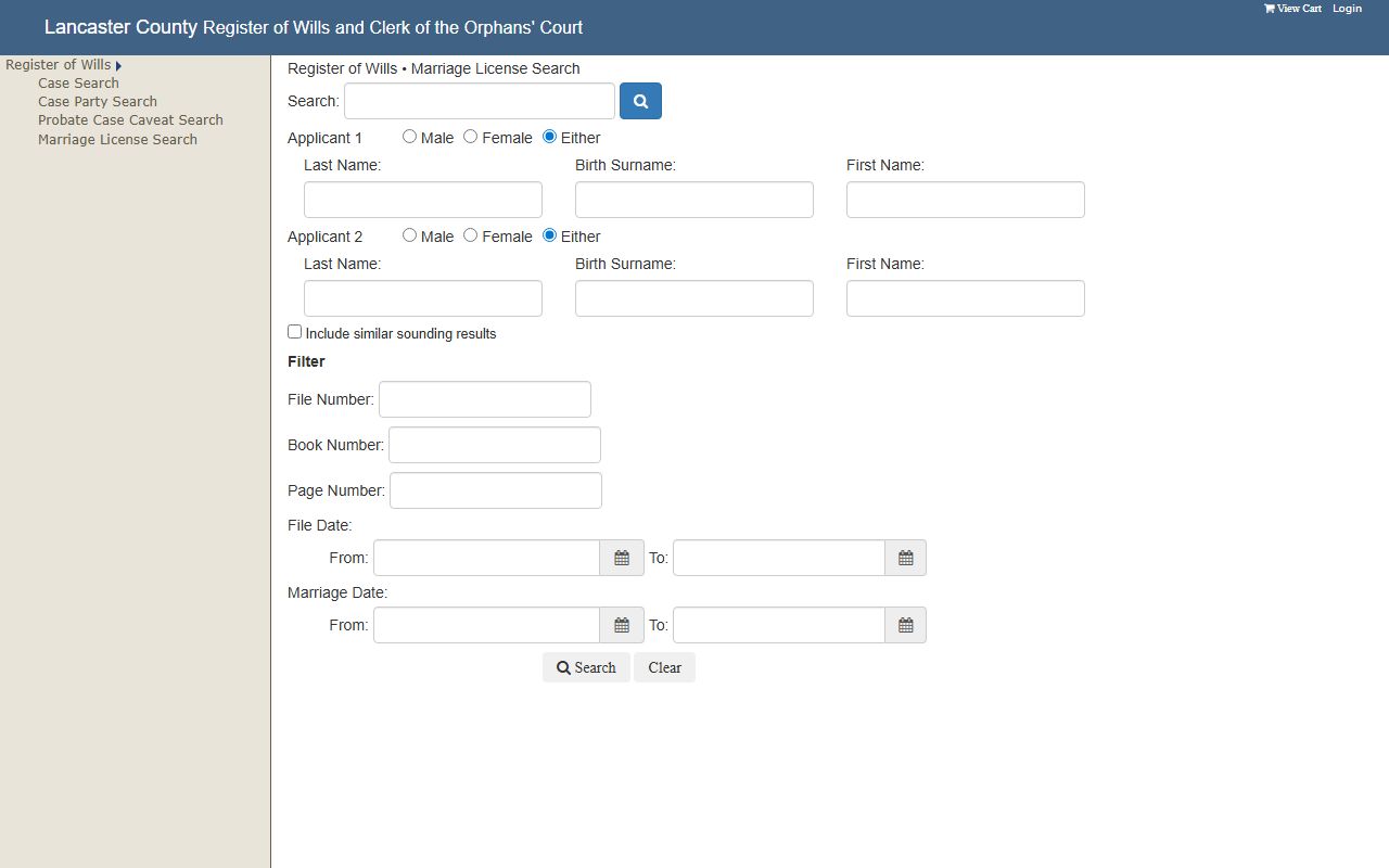 Lancaster County marriage records official marriage license search portal