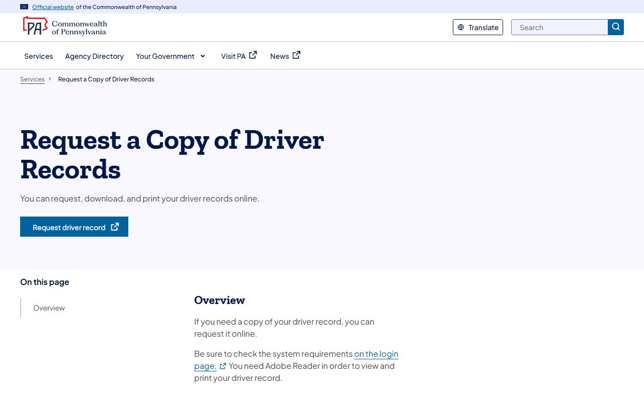 Lancaster County traffic court records PennDOT driver record request service