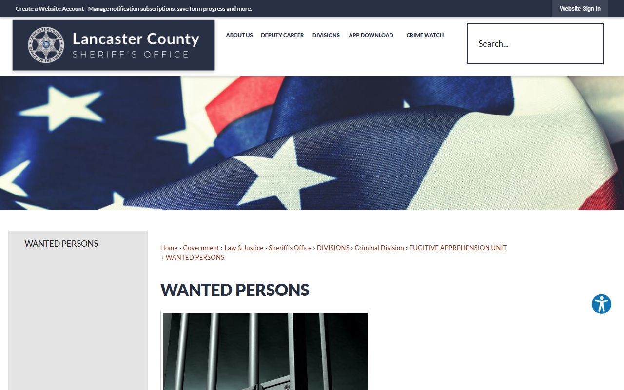 Lancaster County warrant search wanted persons page