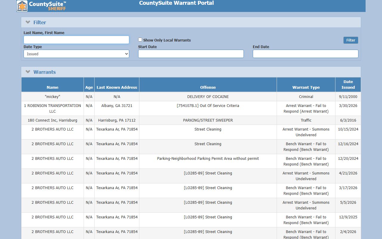 Lancaster County warrant search portal fields